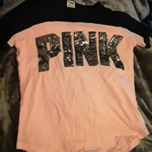 PINK sequined logo tshirt